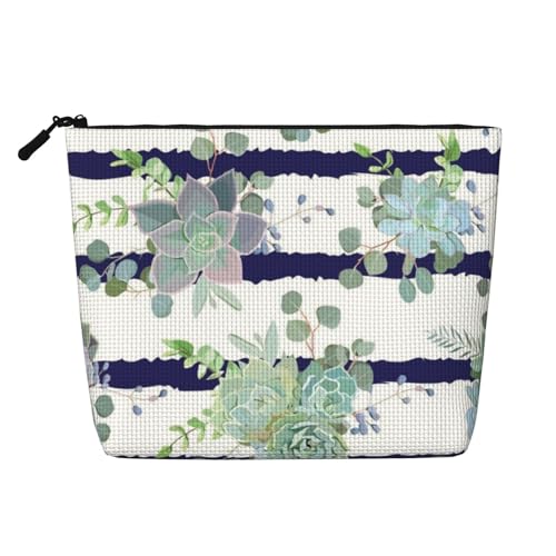 GSGCSBYMLG Make-up-Tasche aus künstlichem Hanf, gestreift, Sukkulenten, Reise-Kulturbeutel, Organizer-Tasche, Schwarz , Einheitsgröße von GSGCSBYMLG