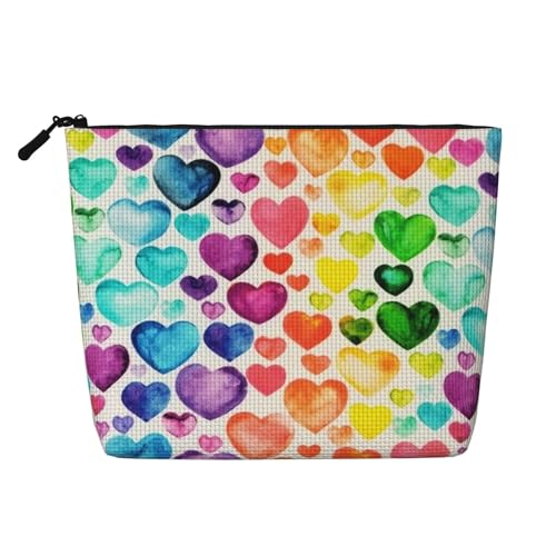 GSGCSBYMLG Make-up-Tasche aus künstlichem Hanf mit Regenbogen-Herzen, Reise-Kulturbeutel, Organizer-Tasche, Schwarz , Einheitsgröße von GSGCSBYMLG