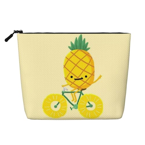 GSGCSBYMLG Make-up-Tasche mit Ananas-Fahrrad, bedruckt, künstlicher Hanf, Reise-Kulturbeutel, Organizer-Tasche, Schwarz , Einheitsgröße von GSGCSBYMLG