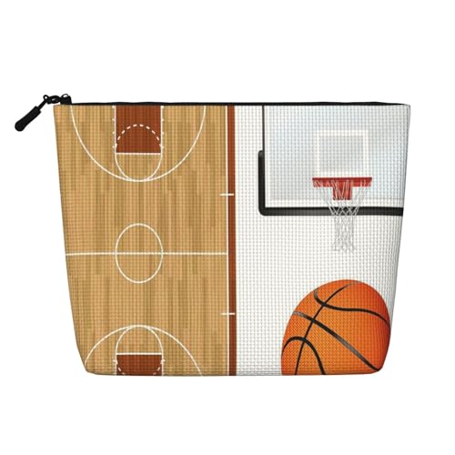 GSGCSBYMLG Make-up-Tasche mit Basketballplatz-Rückwand, bedruckt, künstlicher Hanf, Reise-Kulturbeutel, Organizer-Tasche, Schwarz , Einheitsgröße von GSGCSBYMLG