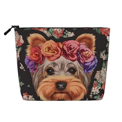 GSGCSBYMLG Make-up-Tasche mit Yorkie-Blumendruck, künstlicher Hanf, Reise-Kulturbeutel, Organizer-Tasche, Schwarz , Einheitsgröße von GSGCSBYMLG