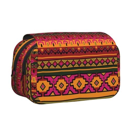 GSGCSBYMLG Mexikanische Volkskunst Boho bedrucktes doppeltes Klapp-Federmäppchen Tragbares Schreibwarenetui, Schwarz , Einheitsgröße, Münztasche von GSGCSBYMLG