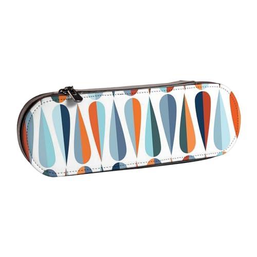 GSGCSBYMLG Mid Century Federmäppchen, modernes Retro-Design mit Tropfenformen, bedrucktes Leder-Federmäppchen, Schreibwaren-Tasche von GSGCSBYMLG