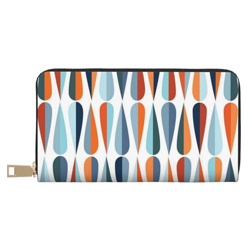 GSGCSBYMLG Mid Century Moderne Retro mit Tropfenformen Bedruckte Leder Geldbörse Große Reisebrieftasche Herren Damen Reißverschluss Clutch Kartenhalter, weiß, Einheitsgröße von GSGCSBYMLG