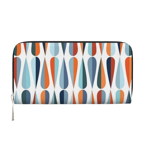 GSGCSBYMLG Mid Century Moderne Retro mit Tropfenformen bedrucktes Leder Handgeldbörse Herren Damen Reißverschluss Clutch Kartenhalter, Schwarz , Einheitsgröße von GSGCSBYMLG