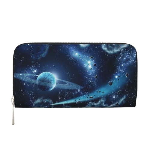 GSGCSBYMLG Moon Stars and Planets Printed Leather Hand Wallet Men Women Zip Clutch Card Holder, Schwarz , Einheitsgröße von GSGCSBYMLG