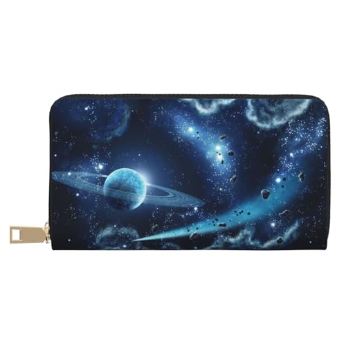GSGCSBYMLG Moon Stars and Planets Printed Leather Wallet Large Travel Wallet Men Women Zip Clutch Card Holder, weiß, Einheitsgröße von GSGCSBYMLG