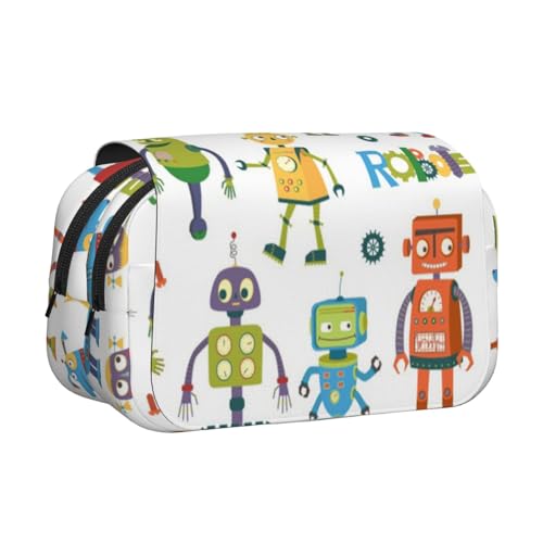 GSGCSBYMLG Niedliche Cartoon-Roboter bedrucktes doppeltes Klapp-Federmäppchen, tragbares Schreibwarenetui, Schwarz , Einheitsgröße, Münztasche von GSGCSBYMLG