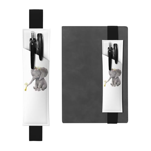 GSGCSBYMLG Niedlicher Elefant mit Kranz und kleiner Ente bedruckter Leder-Stifthalter Lesezeichen Federmäppchen, Schwarz , Einheitsgröße, Münztasche von GSGCSBYMLG