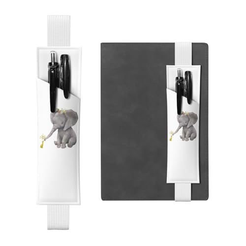 GSGCSBYMLG Niedlicher Elefant mit Kranz und kleiner Ente bedruckter Leder-Stifthalter Lesezeichen Federmäppchen, weiß, Einheitsgröße, Münztasche von GSGCSBYMLG