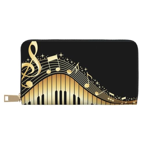 GSGCSBYMLG Novel Music Note Printed Leather Wallet Large Travel Wallet Men Women Zip Clutch Card Holder, weiß, Einheitsgröße von GSGCSBYMLG