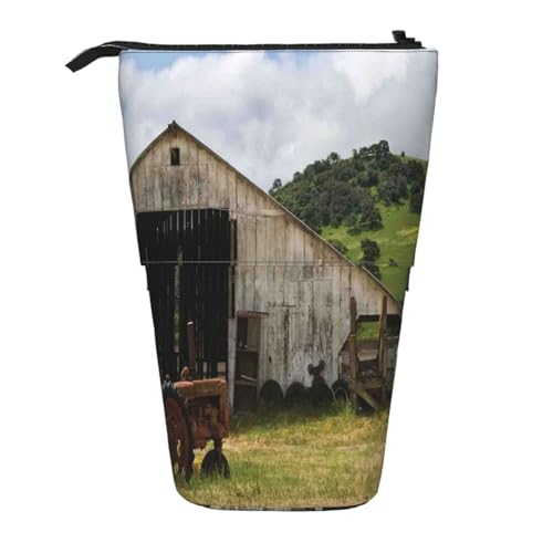 GSGCSBYMLG Old Wooden Barn with Rusted Tractor Printed Pencil Telescopic Vertical Pencil Case von GSGCSBYMLG