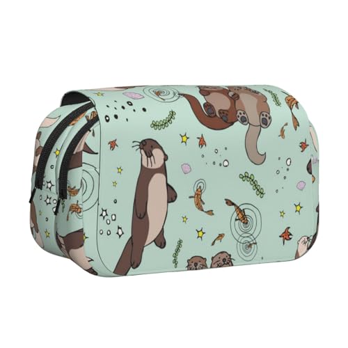 GSGCSBYMLG Otters bedrucktes doppeltes Klapp-Federmäppchen, tragbares Schreibwarenetui, Schwarz , Einheitsgröße, Münztasche von GSGCSBYMLG