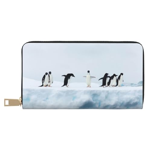 GSGCSBYMLG Penguins on the Iceberg Printed Leather Wallet Large Travel Wallet Men Women Zip Clutch Card Holder, weiß, Einheitsgröße von GSGCSBYMLG