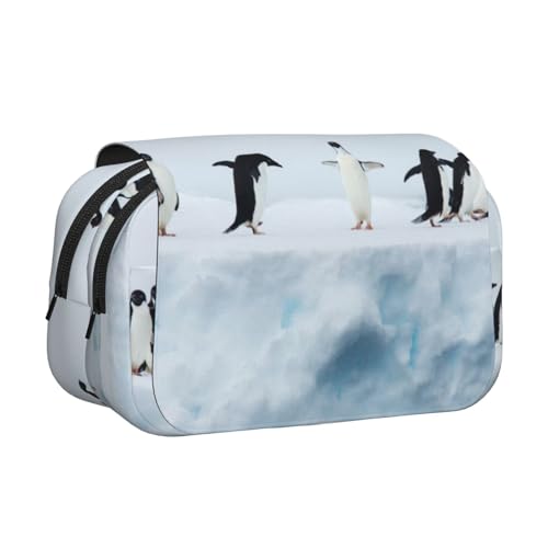 GSGCSBYMLG Pinguine auf dem Eisberg bedrucktes doppeltes Klapp-Federmäppchen, tragbares Schreibwarenetui, Schwarz , Einheitsgröße, Münztasche von GSGCSBYMLG