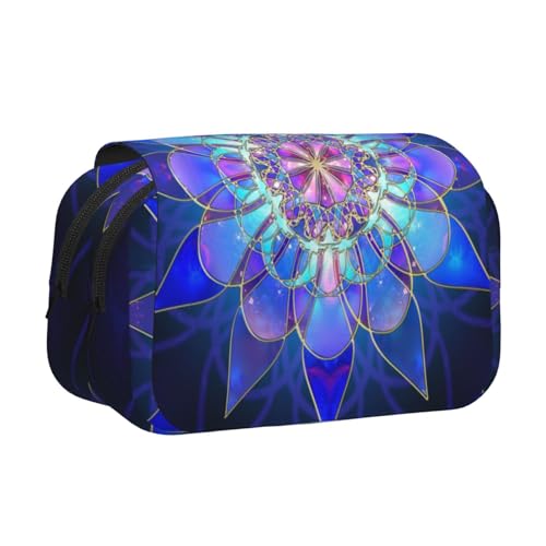 GSGCSBYMLG Rechteckiges Federmäppchen mit Mandala-Druck, doppeltes Klappetui, tragbares Schreibwarenetui, Schwarz , Einheitsgröße, Münztasche von GSGCSBYMLG