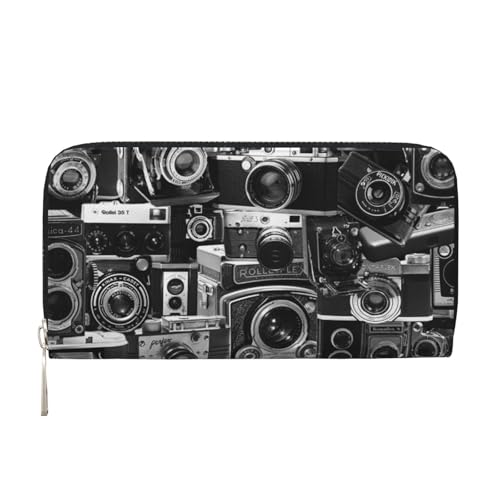 GSGCSBYMLG Retro Cool Camera Collection Bedruckte Leder Hand Geldbörse Herren Damen Reißverschluss Clutch Kartenhalter, Schwarz , Einheitsgröße von GSGCSBYMLG