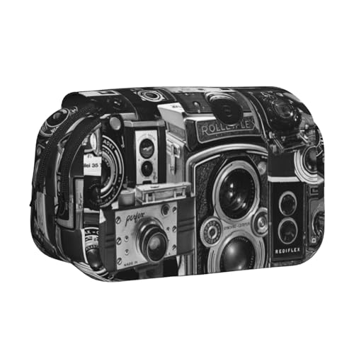 GSGCSBYMLG Retro Cool Camera Collection Bedrucktes Doppel-Klapp-Federmäppchen Tragbare Schreibwarenhülle, Schwarz , Einheitsgröße, Münztasche von GSGCSBYMLG