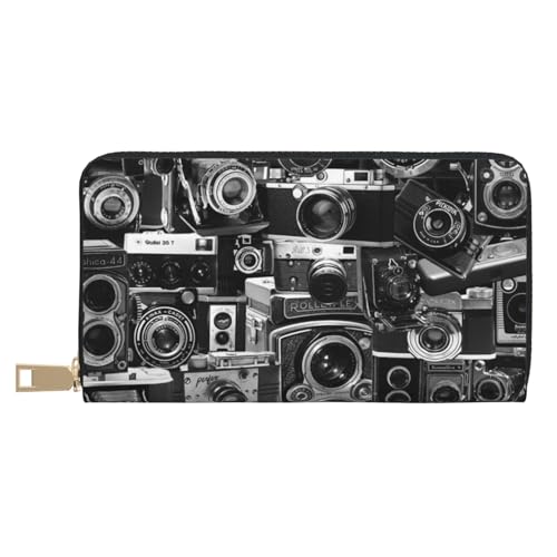GSGCSBYMLG Retro Cool Camera Collection Printed Leather Wallet Large Travel Wallet Men Women Zip Clutch Card Holder, weiß, Einheitsgröße von GSGCSBYMLG