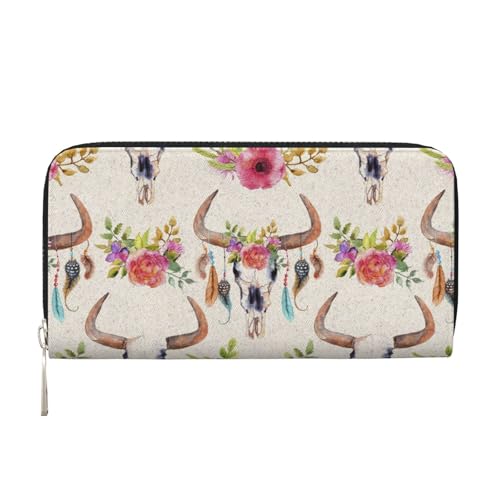 GSGCSBYMLG Runner Bull Skull Printed Leather Hand Wallet Men Women Zip Clutch Card Holder, Schwarz , Einheitsgröße von GSGCSBYMLG