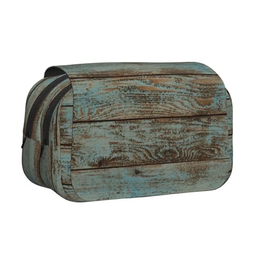 GSGCSBYMLG Rustikales Federmäppchen aus altem Scheunenholz, bedruckt, doppeltes Klappetui, tragbares Schreibwarenetui, Schwarz , Einheitsgröße, Münztasche von GSGCSBYMLG