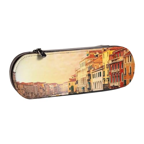 GSGCSBYMLG Schönes Federmäppchen aus Leder mit Kanalansicht von Venedig von GSGCSBYMLG