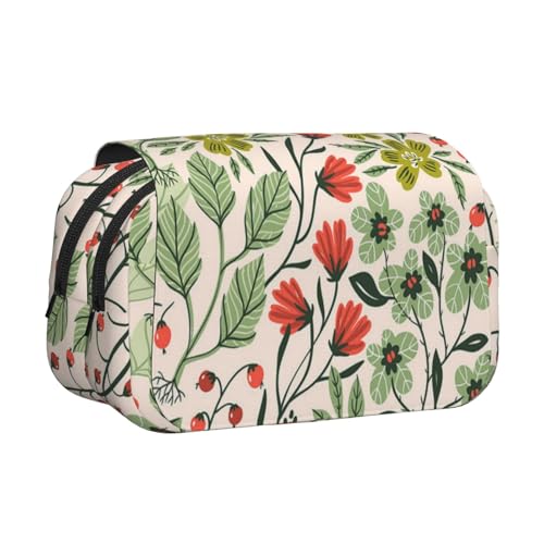 GSGCSBYMLG Schönes Federmäppchen mit Blumendruck, doppeltes Klappetui, tragbares Schreibwarenetui, Schwarz , Einheitsgröße, Münztasche von GSGCSBYMLG