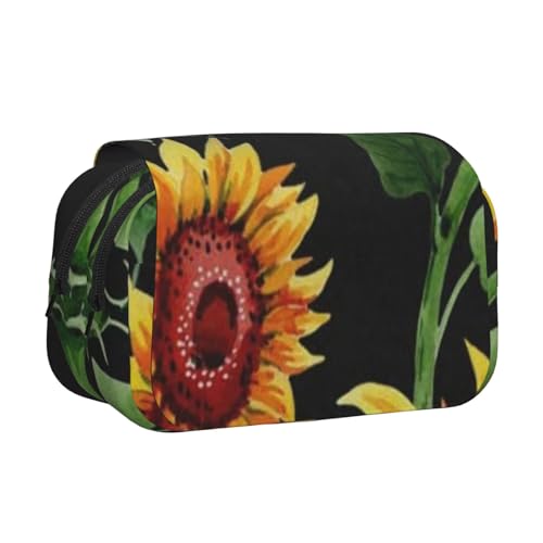 GSGCSBYMLG Schönes Federmäppchen mit Sonnenblumen-Motiv, doppeltes Klappetui, tragbares Schreibwarenetui, Schwarz , Einheitsgröße, Münztasche von GSGCSBYMLG