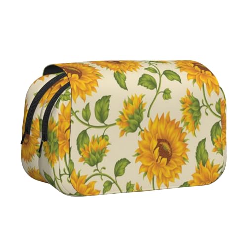 GSGCSBYMLG Schönes Federmäppchen mit gelbem Sonnenblumen-Aufdruck, doppeltes Klappetui, tragbares Schreibwarenetui, Schwarz , Einheitsgröße, Münztasche von GSGCSBYMLG