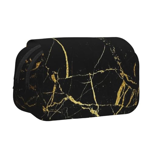 GSGCSBYMLG Schwarzes und goldenes Federmäppchen mit Marmor-Aufdruck, doppeltes Klappetui, tragbares Schreibwarenetui, Schwarz , Einheitsgröße, Münztasche von GSGCSBYMLG