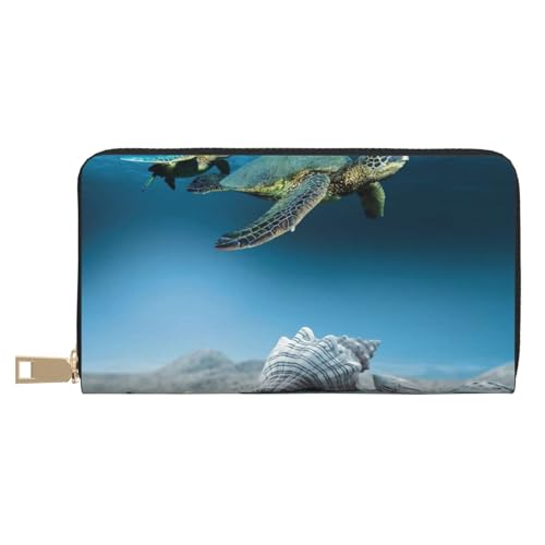 GSGCSBYMLG Sea Conch Shell Seestern Turtle Printed Leather Wallet Large Travel Wallet Men Women Zip Clutch Card Holder, weiß, Einheitsgröße von GSGCSBYMLG
