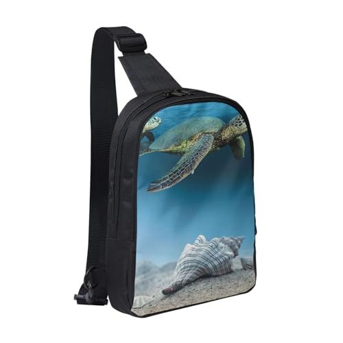 GSGCSBYMLG Sea Conch Shell Seestern Turtle bedruckte Brusttasche mit zwei Taschen von GSGCSBYMLG