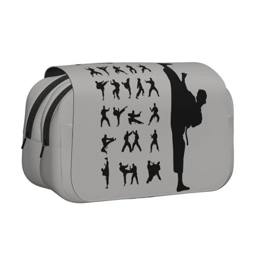 GSGCSBYMLG Silhouettes of Martial Arts Federmäppchen, doppeltes Klappetui, tragbares Schreibwarenetui, Schwarz , Einheitsgröße, Münztasche von GSGCSBYMLG