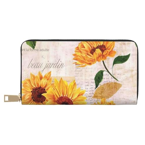 GSGCSBYMLG Sonnenblume bedruckte Ledergeldbörse große Reisebrieftasche Herren Damen Reißverschluss Clutch Kartenhalter, weiß, Einheitsgröße von GSGCSBYMLG