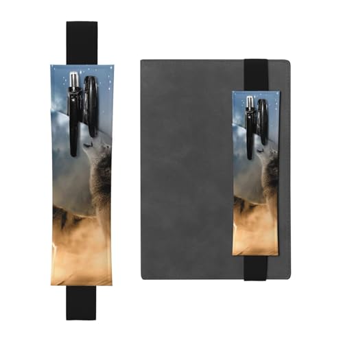 GSGCSBYMLG Stifteetui aus Leder mit Wolfs-Motiv, Lesezeichen, Federmäppchen, Schwarz , Einheitsgröße, Münztasche von GSGCSBYMLG