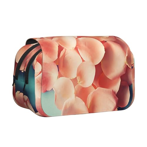 GSGCSBYMLG Stifteetui mit herzförmigem Blumenmuster, bedruckt, doppeltes Klappetui, tragbares Schreibwarenetui, Schwarz , Einheitsgröße, Münztasche von GSGCSBYMLG