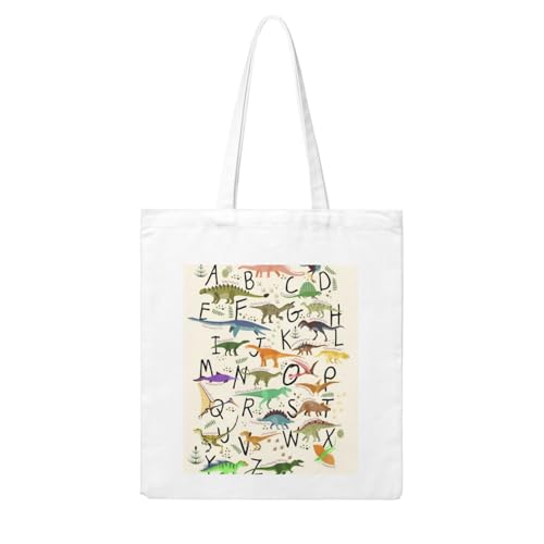GSGCSBYMLG Stilvolle Einkaufstasche aus Segeltuch, Motiv: Alphabete mit Dinosauriern, waschbar, Einkaufstasche GSGCSBYMLG Stilvolle Einkaufstasche aus Segeltuch, Motiv: Alphabete mit Dinosauriern, waschbar, Einkaufstasche von GSGCSBYMLG