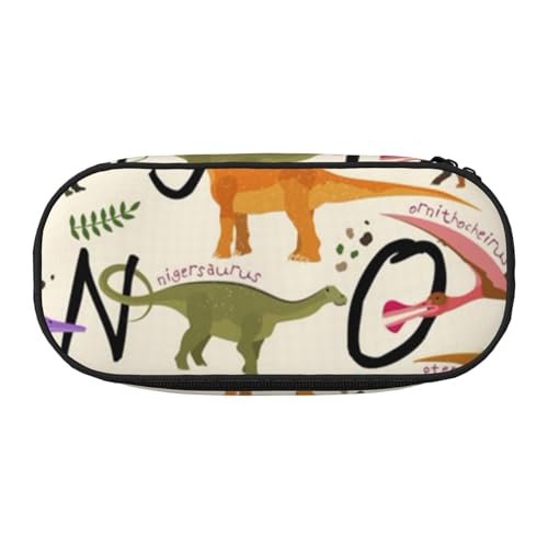 GSGCSBYMLG Stilvolle Lernalphabete mit Dinosauriern, bedrucktes Federmäppchen, Federmäppchen, tragbares Schreibwarenetui, Schwarz , Einheitsgröße, Münztasche von GSGCSBYMLG