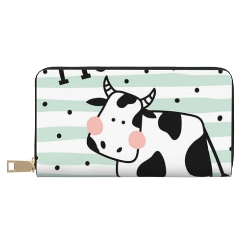GSGCSBYMLG Süße Kuh Polka Dot bedruckte Ledergeldbörse große Reisebrieftasche Herren Damen Reißverschluss Clutch Kartenhalter, weiß, Einheitsgröße von GSGCSBYMLG