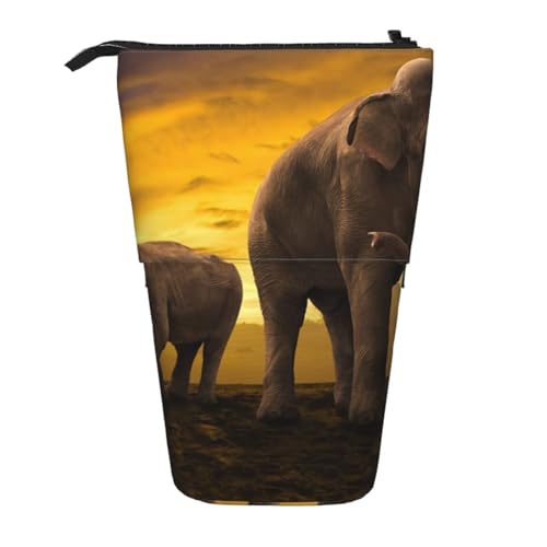 GSGCSBYMLG Sunset Eltern-Kind-Elefant bedrucktes Federmäppchen Teleskop-Federmäppchen von GSGCSBYMLG