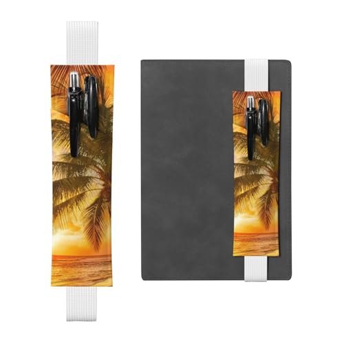 GSGCSBYMLG Sunset Hawaiian Palm Tree Waves Printed Leather Pen Holder Bookmark Pencil Case, weiß, Einheitsgröße, Münztasche von GSGCSBYMLG
