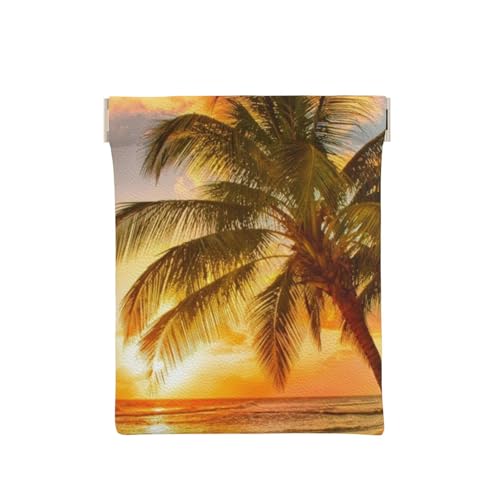 GSGCSBYMLG Sunset Hawaiian Palm Tree Waves Printed Portable Coin Pouch Leather Slingshot Coin Purse, weiß, Einheitsgröße, Klassisch von GSGCSBYMLG