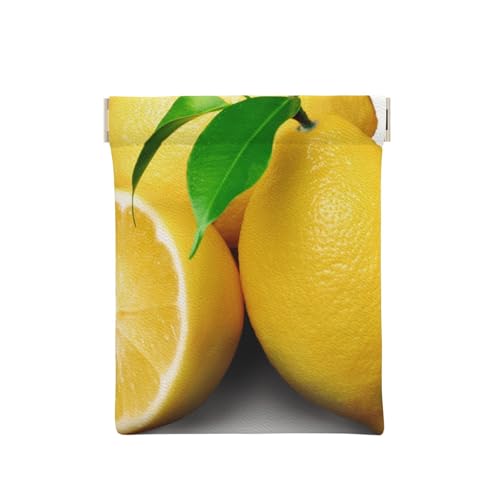 GSGCSBYMLG Tragbare Münztasche aus Leder mit Zitronenmuster, weiß, Einheitsgröße, Klassisch von GSGCSBYMLG