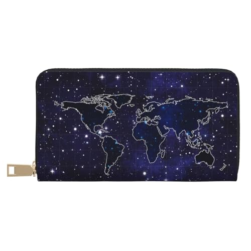 GSGCSBYMLG Weltkarte bedruckte Ledergeldbörse große Reisebrieftasche Herren Damen Reißverschluss Clutch Kartenhalter, weiß, Einheitsgröße von GSGCSBYMLG