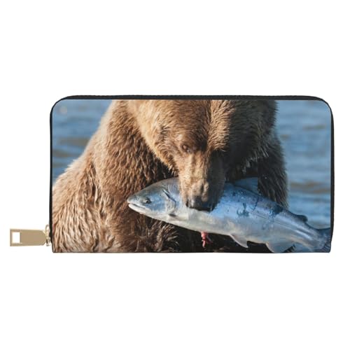 GSGCSBYMLG Wild Animal Hunting Fish Printed Leather Wallet Large Travel Wallet Men Women Zip Clutch Card Holder, weiß, Einheitsgröße von GSGCSBYMLG