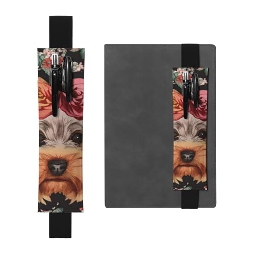 GSGCSBYMLG Yorkie Stifteetui aus Leder mit Blumenmuster, Lesezeichen, Federmäppchen, Schwarz , Einheitsgröße, Münztasche von GSGCSBYMLG
