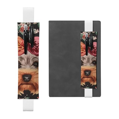 GSGCSBYMLG Yorkie Stifteetui aus Leder mit Blumenmuster, Lesezeichen, Federmäppchen, weiß, Einheitsgröße, Münztasche von GSGCSBYMLG
