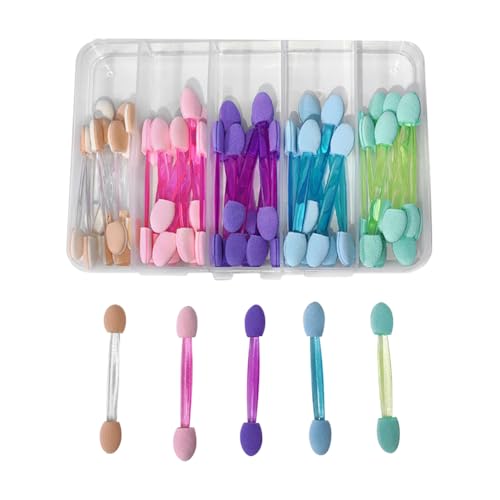 50 Stück Lidschatten-Applikatoren Lidschatten-Make-up-Pinsel Nagelpuder-Pinselapplikator doppelseitiger Make-up-Applikator mit Aufbewahrungsbox für Mädchen und Damen von GSHLLO