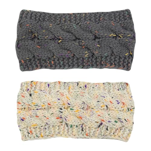 GSHLLO 2 Stück Zopfstrick-Stirnbänder, gestrickt, flauschig, für den Winter, Fleece, Kopfwickel, grobe Kopfwickel, Fleece, Stretch-Haarbänder, Wärmer, elastische Haarbänder, Zubehör von GSHLLO