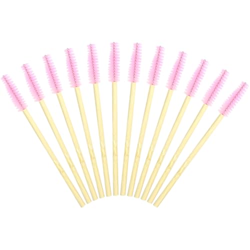 GSHLLO 50 Stück Wimperntusche-Stäbe, Make-up-Pinsel, Wimpernverlängerungs-Pinsel, Augenbrauen-Make-up-Pinsel, Spule, Wimpernpinsel, Wimpernapplikator-Pinsel mit Bambusgriff, Rosa von GSHLLO